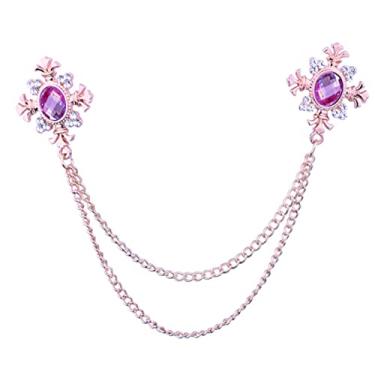 Imagem de Elegante cruz com corrente pendurada broche banhado a ouro prata cristal oval strass corsage borla corrente terno jaqueta broche broche para homens marido presentes, Zinco, Cristal