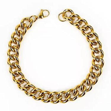 Imagem de Dopetie Corrente de ouro coleira para cães estilo minimalista colar de metal cubano para cães médios e grandes animais de estimação resistente à mastigação 40 cm