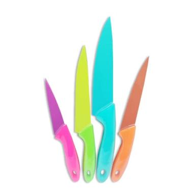 Imagem de Jogo De Facas Colorida Em Aço Inox Cozinha Churrasco Legumes