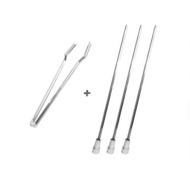 Imagem de Pegador De Carnes Inox E 3 Espetinho Coração 60cm Churrasc - INOX LAUR