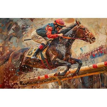 Imagem de Quadro Decorativo Hipismo Cavalo Saltando Escritório Luxo Sala Hall Quarto (100x70)