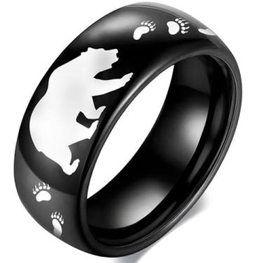 Imagem de Urso de prata esterlina 925, aço inoxidável, joia animal, anel de urso dominador, anel masculino de aço inoxidável, anel de aço de titânio, joia de caça, anel brilhante dominador para fabricação de