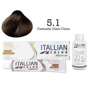 Imagem de Coloração 5.1 Castanho Claro Cinza + Oxi 20 Vol  Itallian Color