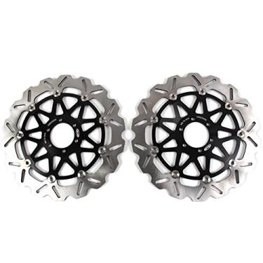 Imagem de 1 par de discos de freio dianteiros flutuantes compatíveis com Moto Guzzi V9 BOBBER SPORT 850 2019-2020, V9 ROAMER 850 ABS 2016-2020, V100 MANDELLO 1000 2021-2022, peças pretas de acessórios para