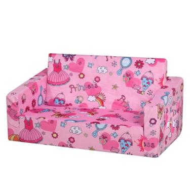 Imagem de Yoonnie room Sofá infantil de espuma, sofá conversível 2 em 1 para cama para bebê, cadeira de sofá infantil de veludo com bolso lateral para crianças brincarem (W29,92) (rosa)