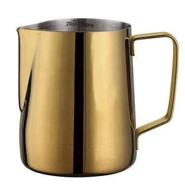 Imagem de Joytata Jarra de espuma de leite, copo de aço inoxidável de 590 ml, perfeito para latte art, máquina de café expresso, máquina de cappuccino, espumador de leite de aço inoxidável 18/8, jarra