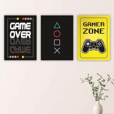 Imagem de Quadros Gamer Decoração Quarto Nerd Geek Kit 3 Peças 20x28cm - camaleã