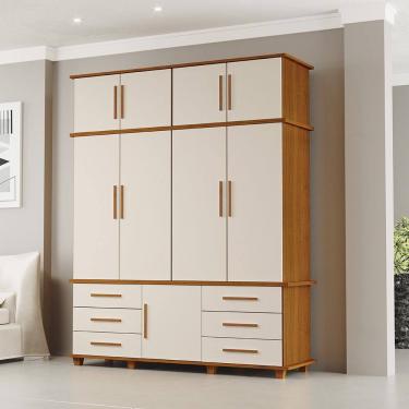 Imagem de Guarda Roupa Roupeiro Casal Londres 4 Portas 6 Gavetas com Maleiro Freijó Off White Luapa
