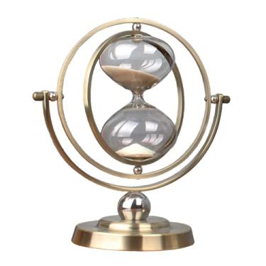 Imagem de Temporizador de areia giratório de ampulheta com suporte de metal, globo de vidro giratório de 360°, relógio de mesa decorativo, acabamento em latão (temporizador de 60 minutos, 26 x 20 x 34 cm)