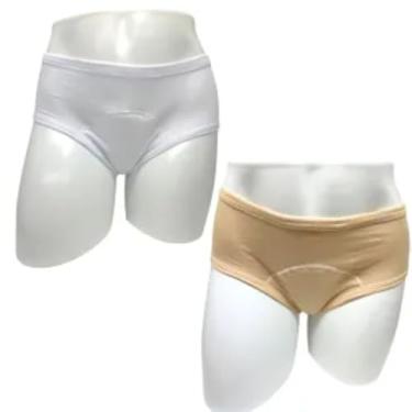 Imagem de Calcinha Geriatrica Protetora Incontinência Urinaria Absorvente Algodão Segura Escapes Urina kit 2un Branco Bege (P)