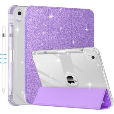 Imagem de Capa para iPad 10ª geração de 10,9 polegadas (2022), iPad (A16) 11ª geração de 11 polegadas (2025) - com suporte para lápis, capa magnética inteligente de couro brilhante com glitter e três dobras