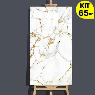 Imagem de Kit 65 Placas Adesiva Revestimento Mármore 3D Vinílico Alto Brilho 30x