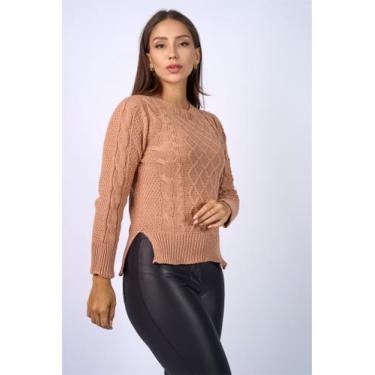 Imagem de Blusa feminina tricot mullet swg fenda lateral-1115 - MIMO MALHAS, Beg