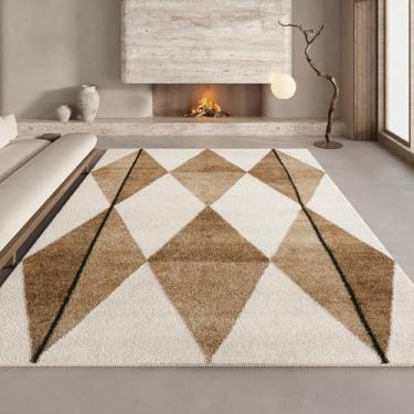 Imagem de Tapete geométrico bege marrom, estilo creme minimalista, tapete enorme para sala de estar, tapetes confortáveis e macios para quarto, YHT015,2,H,300x400CM