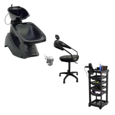 Imagem de Kit lavatório Profissional + Cadeira Salão + Carrinho Cabelo - HENVIFE