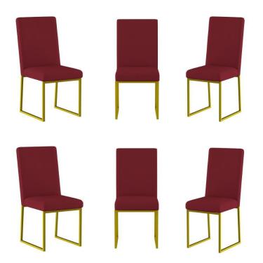 Imagem de Kit 6 Cadeiras De Jantar Base Ferro Dourado Cor: Marsala