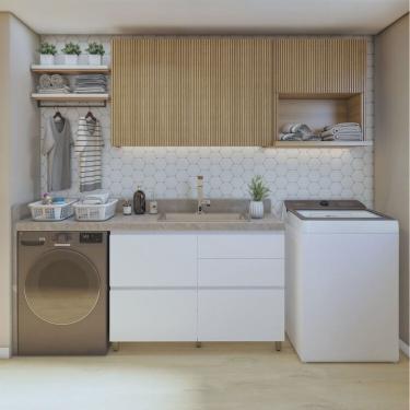 Imagem de Lavanderia Modulada com Balcão 1 Porta e 2 Armários Aéreos 100% Mdf Rainha