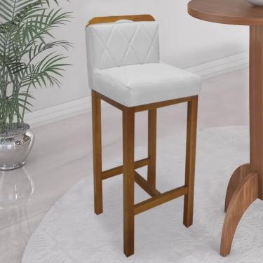 Imagem de Banqueta Alta Com Encosto Simon Cozinha Balcão Bistrô Base Madeira Rústico Corino Branco- Ahz Móveis