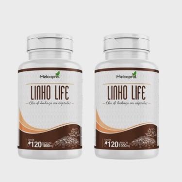 Imagem de Kit 2 unidades óleo de linhaça 1000MG 120 capsulas suplemento alimentar linho life melcoprol