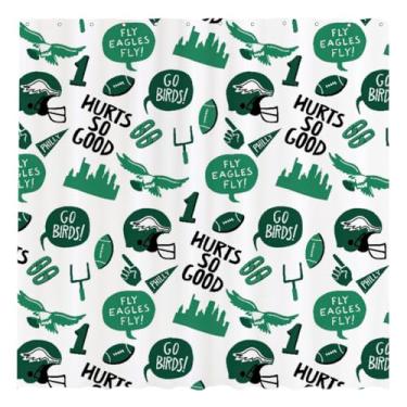 Imagem de Funnytree Cortina de chuveiro Eagle Legion, decoração de banheiro Philadelphia Sports, tecido impermeável, durável, fácil de cuidar, lavável, 182 cm x 182 cm (ganchos não incluídos)