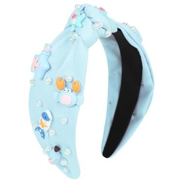 Imagem de Gmmidea Faixa de cabelo com nó oceânico para mulheres, meninas, com contas, concha do mar, estrela-do-mar, sereia, linda faixa de cabelo enfeitada com animais, sereia, decoração de festa de