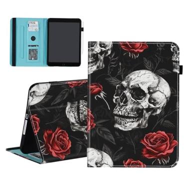 Imagem de smauncucn Capa para Samsung Galaxy Tab A9+/A9 Plus 27.9 cm 2023 (SM-X210/X216/X218), carteira de couro PU com suporte multiângulo com despertar/hibernar automaticamente, caveira e rosa
