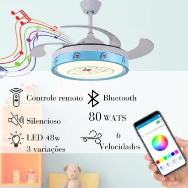 Imagem de Ventilador de teto retrátil infantil led bluetooth gato - T&A PROLED