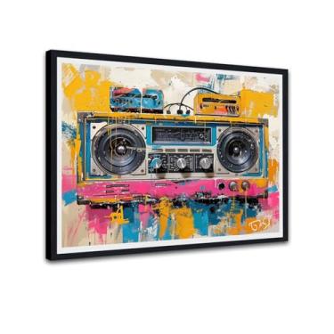 Imagem de Novatique Arte de parede de cassete de música vintage arte de parede de rádio colorida ouvir rádio grafite impressão de imagem para quarto banheiro pronto para pendurar, 30 x 40 cm