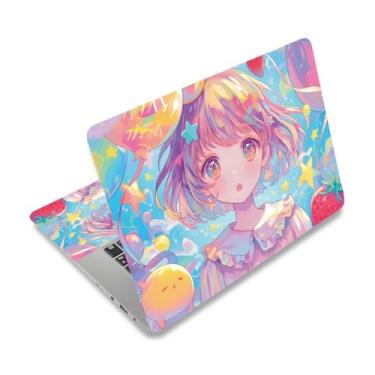 Imagem de PLIGREAT Kawaii Girl Laptop Skin Decalques para Laptop 30.5 cm 33.0 cm 33.8 cm 35.6 cm 38.1 cm Laptop Bonito Universal Removível Vinil Notebook Desenho Animado Arte Protetora Netbook PC Capa Decalque
