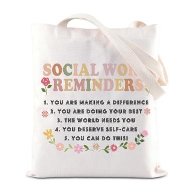 Imagem de KUIYAI Bolsa de lona para assistente social MSW Appreciation Canvas Bag Social Work Month Gift Social Work Reminders Gift Voluntário, Us-socialwork5point Totebs, Medium, Utilitário