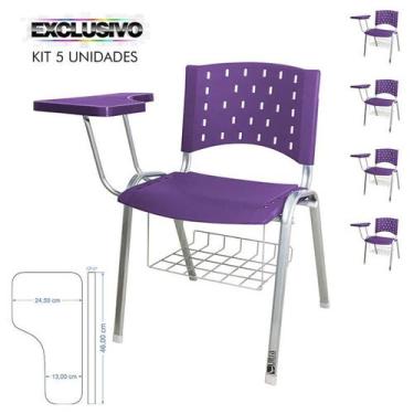 Imagem de Cadeira Universitária Plástica Lilás Com Porta Livros Base Prata 5 Uni