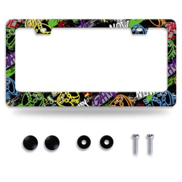 Imagem de Suporte de placa de licença de jogo gamepad para peças decorativas de carro placa de carro aço inoxidável placa de licença para padrão EUA Canadá Molduras engraçadas de placa de licença 30 x 15 cm