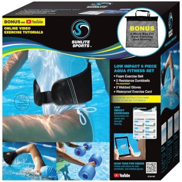Imagem de Sunlite Sports Conjunto combo de exercícios aquáticos, pesos de água de alta densidade para exercícios na piscina, cinto de natação, equipamento de hidroginástica, cinto de corrida aquática, fitness