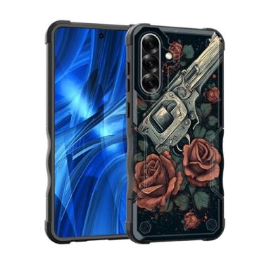 Imagem de EFGWSDER Capa para Galaxy A36 5G, [camada dupla] [proteção contra quedas de grau militar de 3,5 m] Capa resistente à prova de choque para Samsung Galaxy A36 5G 6,7 polegadas 2025, armas e flores rosa