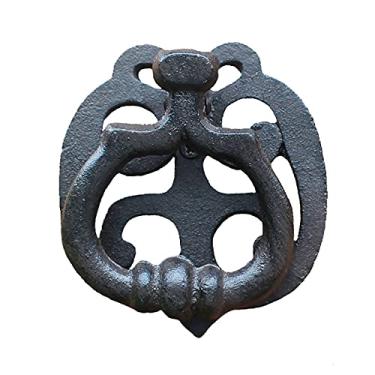 Imagem de Maçaneta de porta de celeiro com puxador de pressão, estilo retro nostálgico, aldeia de porta de ferro fundido, trava de porta de ferro preto, maçaneta de aldrava de porta de madeira maciça de olmo