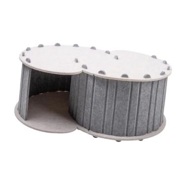 Imagem de Gralara Caverna de gato de túnel de túnel de gato com 2 orifícios resistentes à capa removível Pet Supplies Playground Pet House para 2 gatos, Cinza Claro