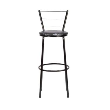 Imagem de Banqueta Alta 3 Ferrinhos Aço Tubular com Pintura Preta Assento em Corino Versátil para Cozinha Bar ou Decoração Moderna (FLORAL PRETO)