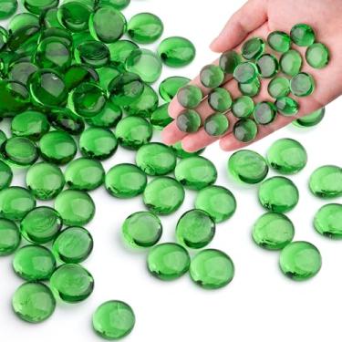 Imagem de Mármores de vidro verde, 400 g contas de vidro planas transparentes e lisas para vasos, pedras de mosaico para decoração de aquário, arranjos florais, pedras Mancala, enchimento de vasos e artesanato