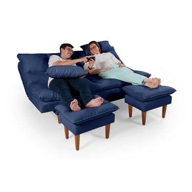 Imagem de Sofá Cama Andorra com 2 Banquetas 3 em 1 Reclinável Multifuncional Suede (AZUL MARINHO)