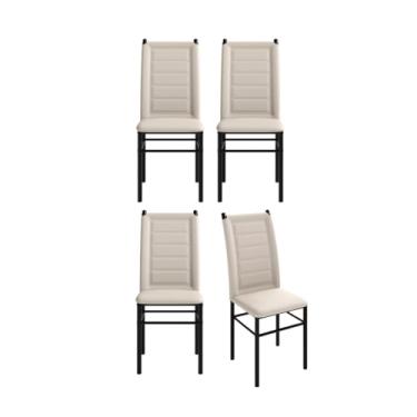 Imagem de Conjunto 4 Cadeiras Sala Jantar Cozinha Estofada Tubo Preto (Preto/Off White)