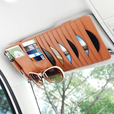 Imagem de alpmosn Suporte de CD para viseira de sol para carro – Organizador multifuncional com armazenamento de CD/DVD, clipe para óculos, compartimentos para cartões e porta-canetas, acessórios de carro de