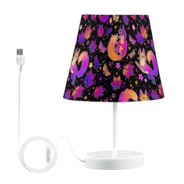 Imagem de Joisal Linda lâmpada roxa de outono de raposa para mesa abajur agradável aos olhos, lâmpadas pequenas para espaços pequenos, decoração de quarto aconchegante