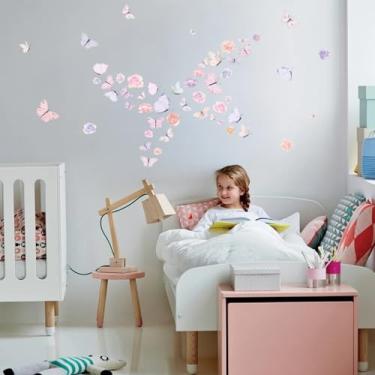 Imagem de HLNIUC Adesivo de parede floral borboleta rosa