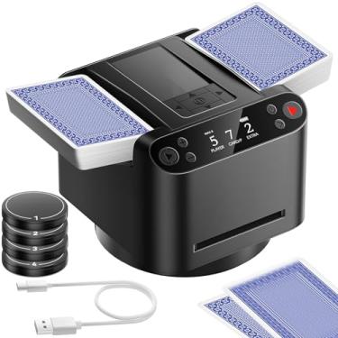 Imagem de BATURU Embaralhador e revendedor automático de cartões, revendedor automático de 2 baralhos recarregável, baixo ruído, compacto e leve, ideal para UNO, pôquer, Skip-Bo, fase 10, noites de jogos,
