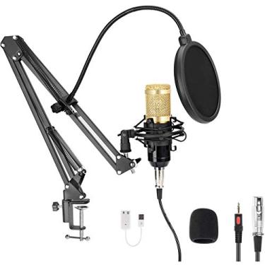 Imagem de Microfone de gravação de estúdio condensador profissional USB kit de microfone com suporte ajustável suspensão tesoura braço pop filtro de choque para ditado YouTube Skype Gaming