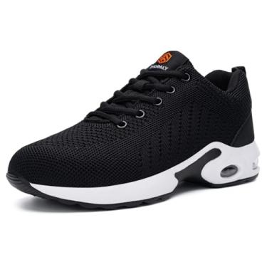 Imagem de FENLERN Sapatos de dedo de aço para mulheres, sapatos de segurança leves, confortáveis, tênis de bico de aço, antiderrapante, respirável, suporte de arco, tamanho 34 a 43, médio/14 a 44 largura, Preto