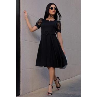 Imagem de Vestido Com Cinto Plus Size Gode Evangelico Elegante Decote Em V Manga