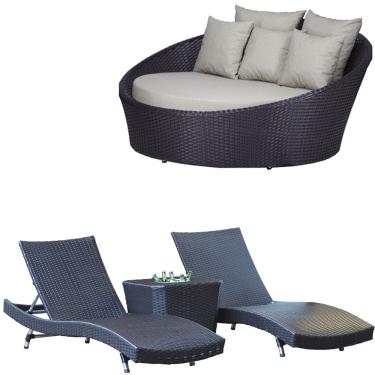 Imagem de 3 Espreguiçadeiras Bona e Mesa com Chaise em Alumínio para Área, Jardim, Piscina