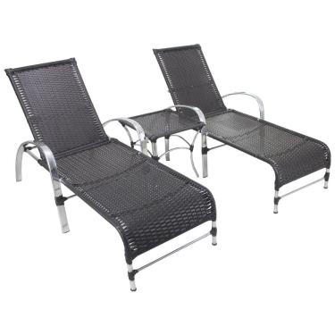 Imagem de 2 Espreguiçadeiras Garden e Mesa em Alumínio e Fibra Sintética para Piscina Trama