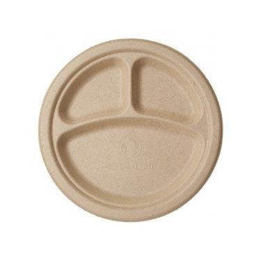 Imagem de Vegware 3 pratos de papel compostáveis de fibra moldada de 25,4 cm, caixa com 500, descartáveis, fibra de cana de açúcar recuperada branca, bagaço, redondo, sem árvores, mais forte que papel e isopor